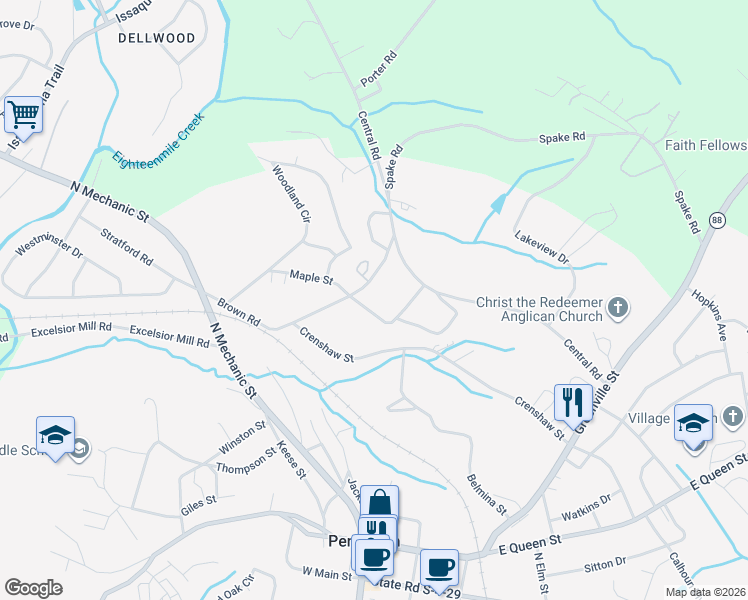map of restaurants, bars, coffee shops, grocery stores, and more near 107 Stephens Road in Pendleton