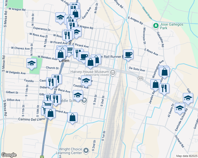 map of restaurants, bars, coffee shops, grocery stores, and more near 219 Dalies Avenue in Belen