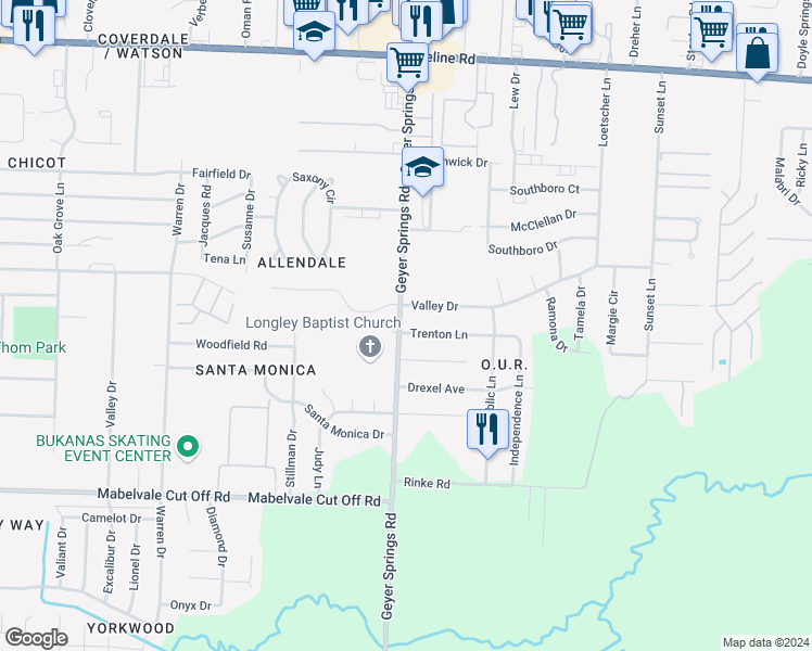 map of restaurants, bars, coffee shops, grocery stores, and more near 5920 Trenton Ln in Little Rock