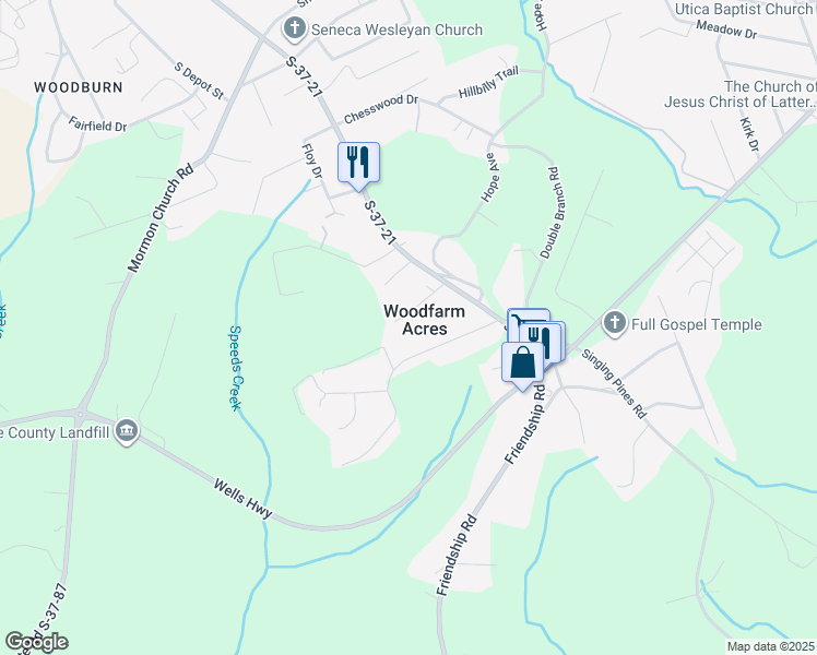 map of restaurants, bars, coffee shops, grocery stores, and more near 141 South King Street in Seneca