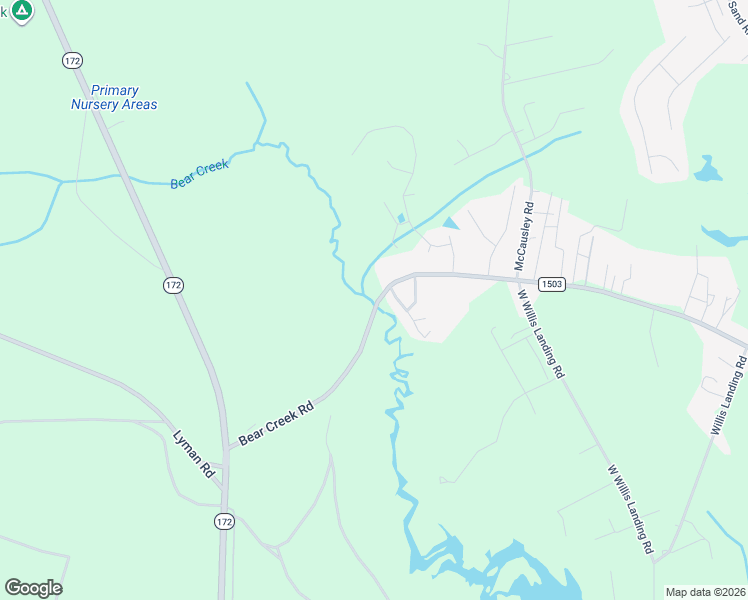 map of restaurants, bars, coffee shops, grocery stores, and more near 201 Bear Creek Road in Hubert