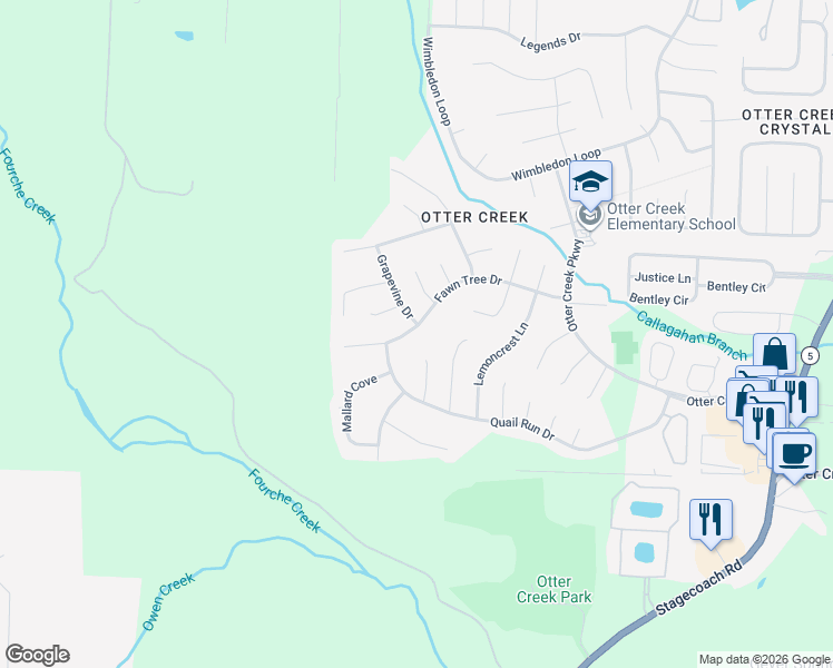 map of restaurants, bars, coffee shops, grocery stores, and more near 18501 Fawn Tree Drive in Little Rock
