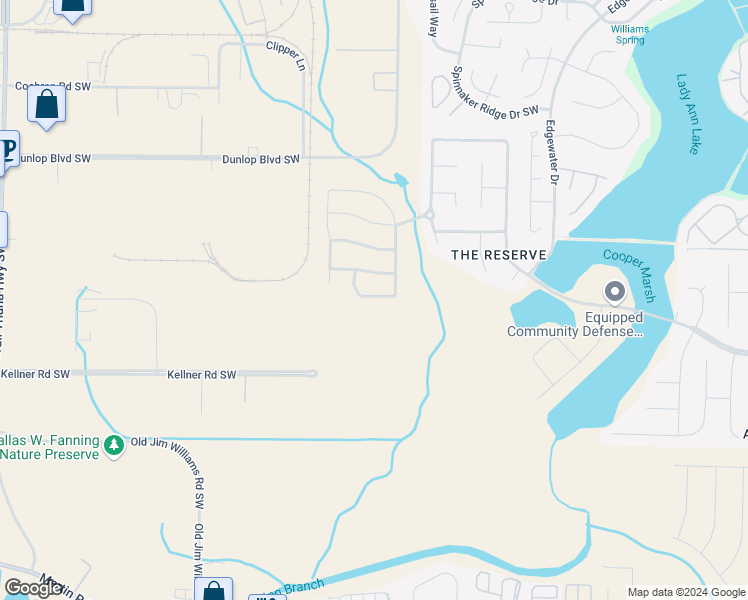 map of restaurants, bars, coffee shops, grocery stores, and more near 318 Acorn Grove Drive Southwest in Huntsville
