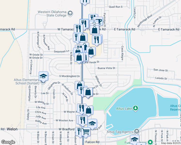map of restaurants, bars, coffee shops, grocery stores, and more near 116 Buena Vista Loop in Altus