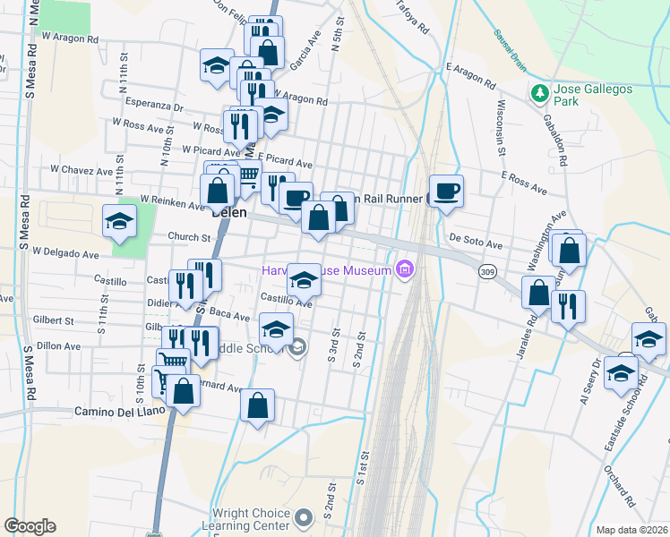 map of restaurants, bars, coffee shops, grocery stores, and more near 320 Becker Avenue in Belen
