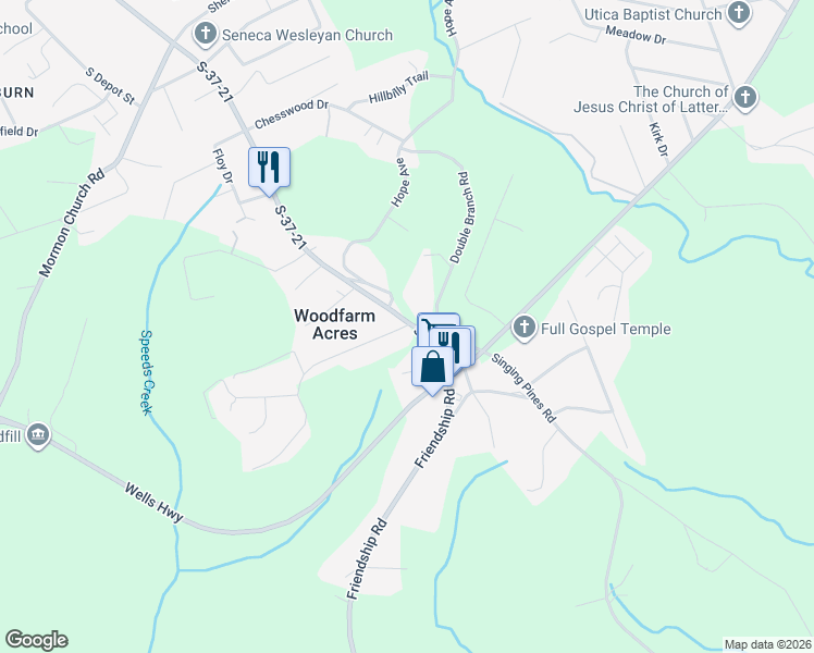map of restaurants, bars, coffee shops, grocery stores, and more near 105 Doyle Drive in Seneca