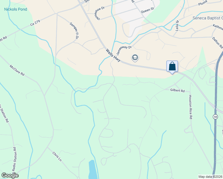 map of restaurants, bars, coffee shops, grocery stores, and more near 203 Cross Creek Drive in Seneca