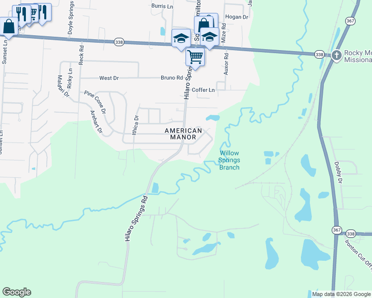 map of restaurants, bars, coffee shops, grocery stores, and more near 3519 Pinewood Loop in Little Rock