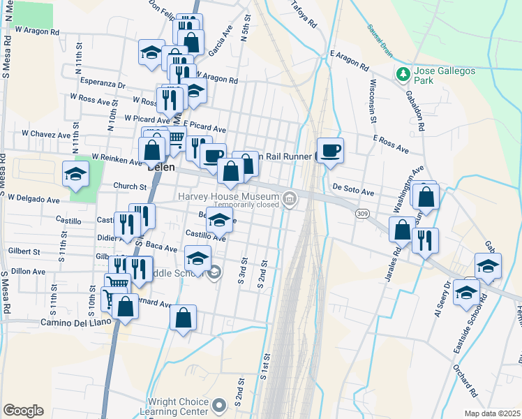 map of restaurants, bars, coffee shops, grocery stores, and more near 219 Dalies Avenue in Belen