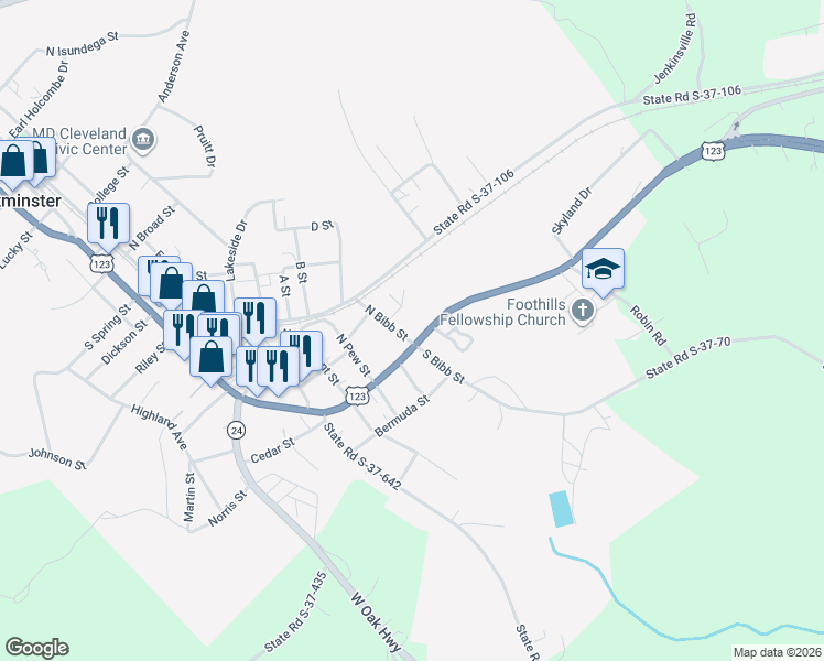 map of restaurants, bars, coffee shops, grocery stores, and more near 1600 East Main Street in Westminster