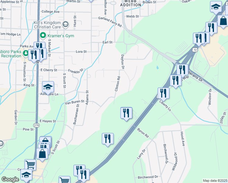map of restaurants, bars, coffee shops, grocery stores, and more near 911 Clinton Road in Scottsboro