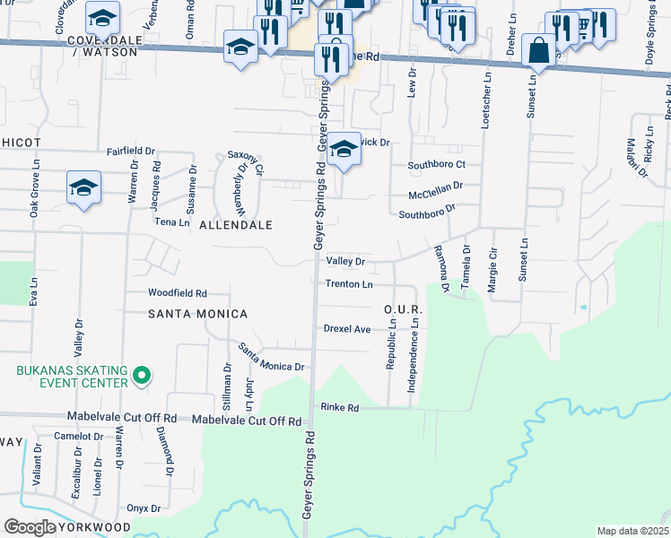 map of restaurants, bars, coffee shops, grocery stores, and more near 5920 Trenton Lane in Little Rock