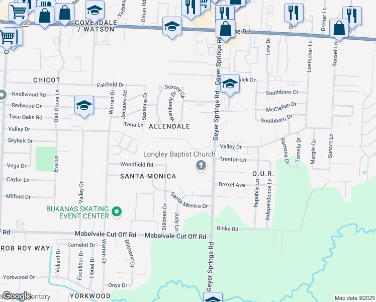 map of restaurants, bars, coffee shops, grocery stores, and more near 9201 Stillman Drive in Little Rock