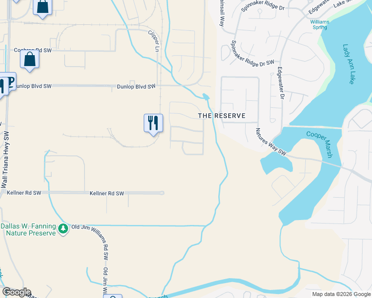map of restaurants, bars, coffee shops, grocery stores, and more near 322 Acorn Grove Lane Southwest in Huntsville