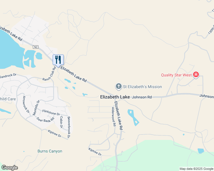 map of restaurants, bars, coffee shops, grocery stores, and more near Elizabeth Lake Road in Lake Hughes