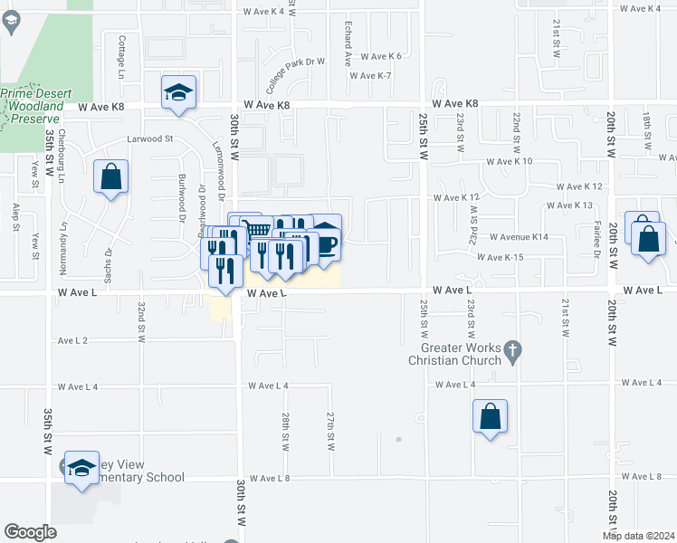 map of restaurants, bars, coffee shops, grocery stores, and more near in Lancaster