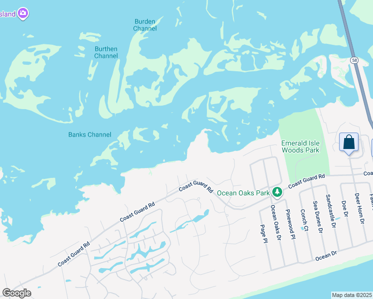 map of restaurants, bars, coffee shops, grocery stores, and more near 9908 Bluff Road in Emerald Isle