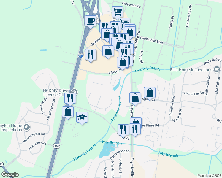 map of restaurants, bars, coffee shops, grocery stores, and more near 510 Brookgreen Drive in Lumberton