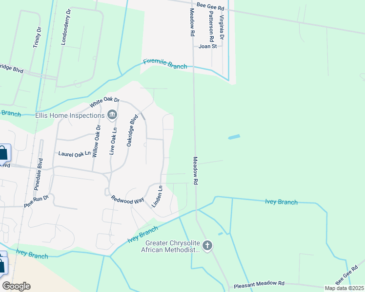 map of restaurants, bars, coffee shops, grocery stores, and more near 1835 Meadow Road in Lumberton
