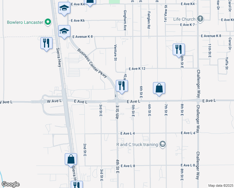 map of restaurants, bars, coffee shops, grocery stores, and more near Division Street in Lancaster