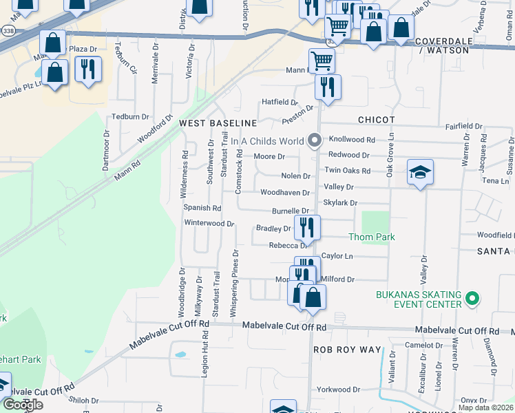 map of restaurants, bars, coffee shops, grocery stores, and more near 9704 Collie Drive in Little Rock
