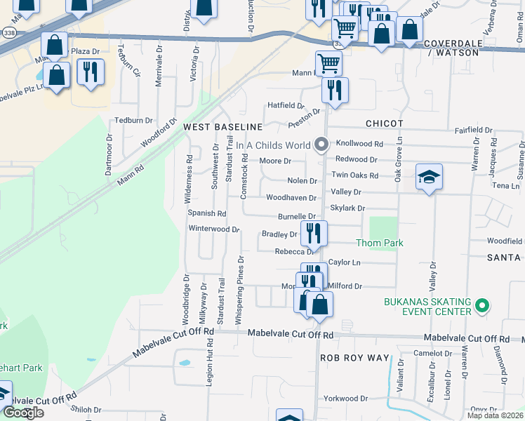 map of restaurants, bars, coffee shops, grocery stores, and more near 9704 Collie Drive in Little Rock