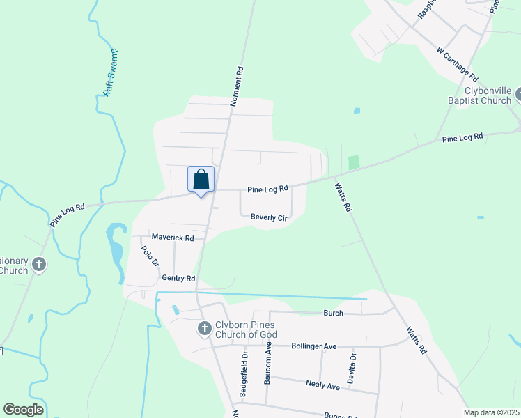 map of restaurants, bars, coffee shops, grocery stores, and more near 157 Beverly Circle in Lumberton