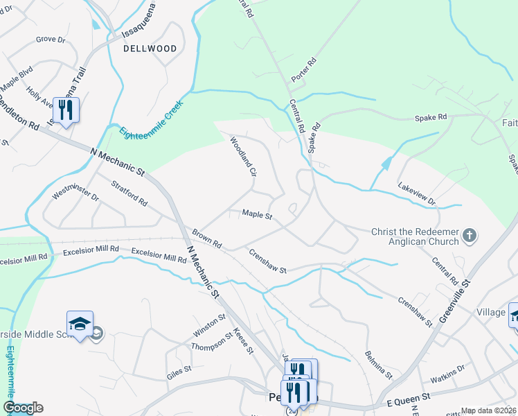 map of restaurants, bars, coffee shops, grocery stores, and more near 111 Poplar Street in Pendleton