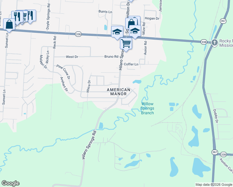 map of restaurants, bars, coffee shops, grocery stores, and more near 3520 Pine Cone Drive in Little Rock