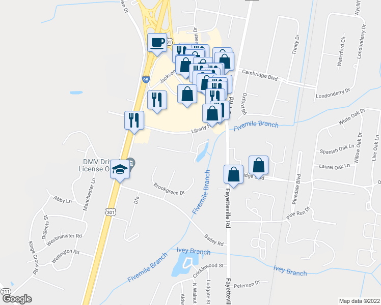 map of restaurants, bars, coffee shops, grocery stores, and more near 4900 Independence Boulevard in Lumberton
