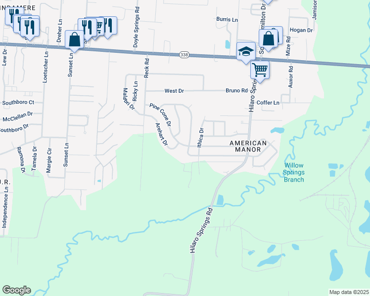 map of restaurants, bars, coffee shops, grocery stores, and more near 4002 Pine Cone Drive in Little Rock