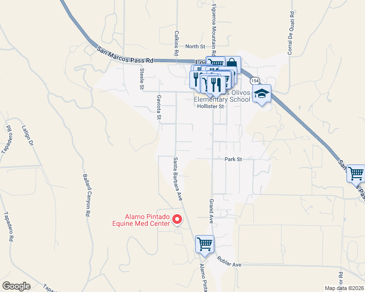 map of restaurants, bars, coffee shops, grocery stores, and more near 2348 Henning Drive in Los Olivos