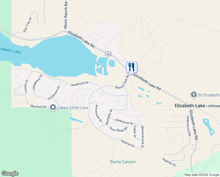 map of restaurants, bars, coffee shops, grocery stores, and more near 42950 Ranch Club Road in Lake Hughes