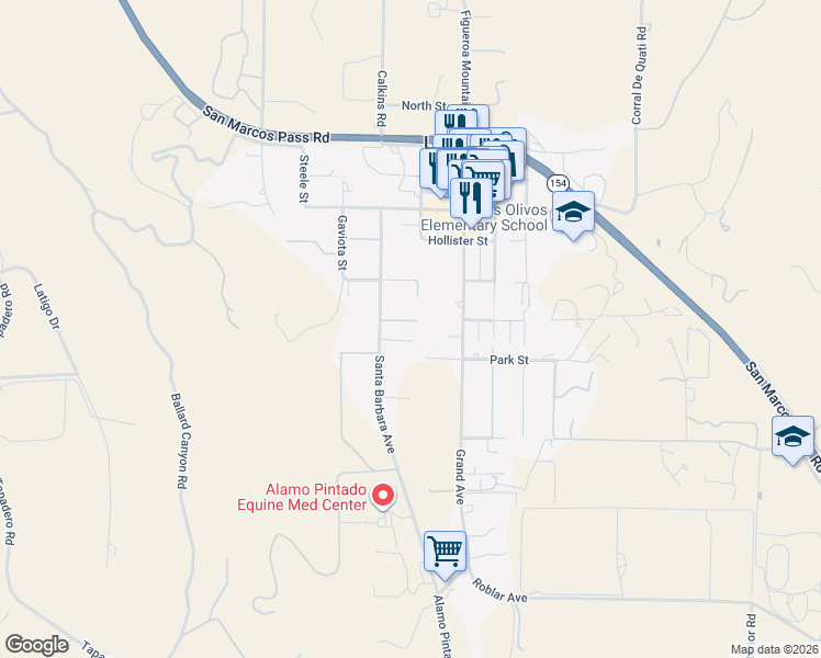 map of restaurants, bars, coffee shops, grocery stores, and more near 2348 Henning Drive in Los Olivos