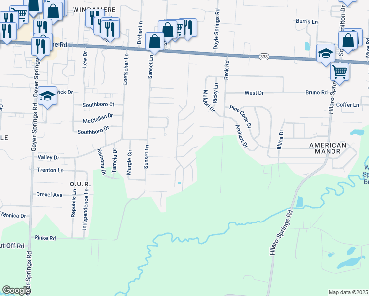 map of restaurants, bars, coffee shops, grocery stores, and more near 9500 South Heights Road in Little Rock