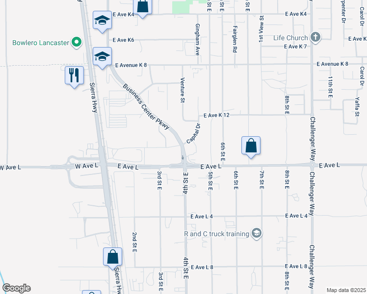 map of restaurants, bars, coffee shops, grocery stores, and more near 48600 Division Street in Lancaster
