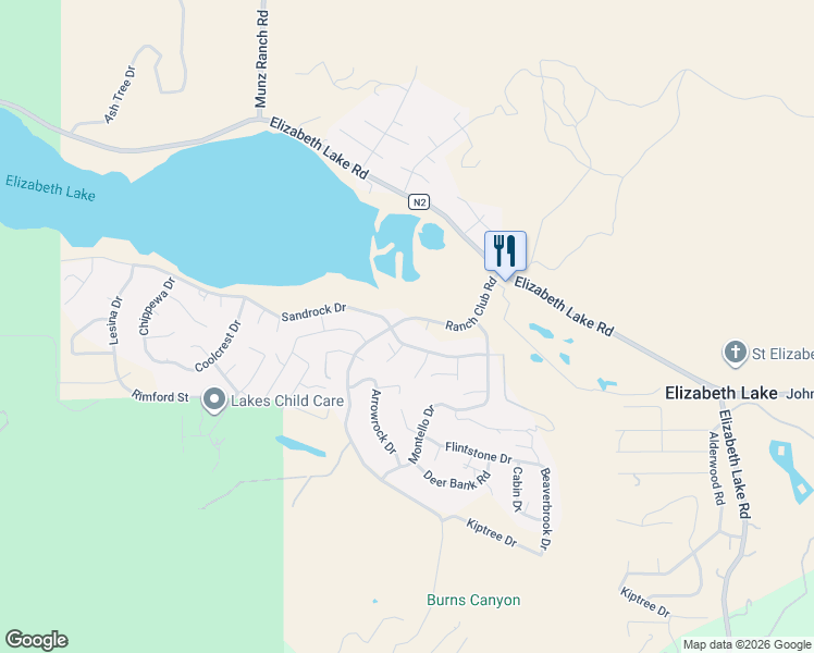 map of restaurants, bars, coffee shops, grocery stores, and more near 42950 Ranch Club Road in Lake Hughes