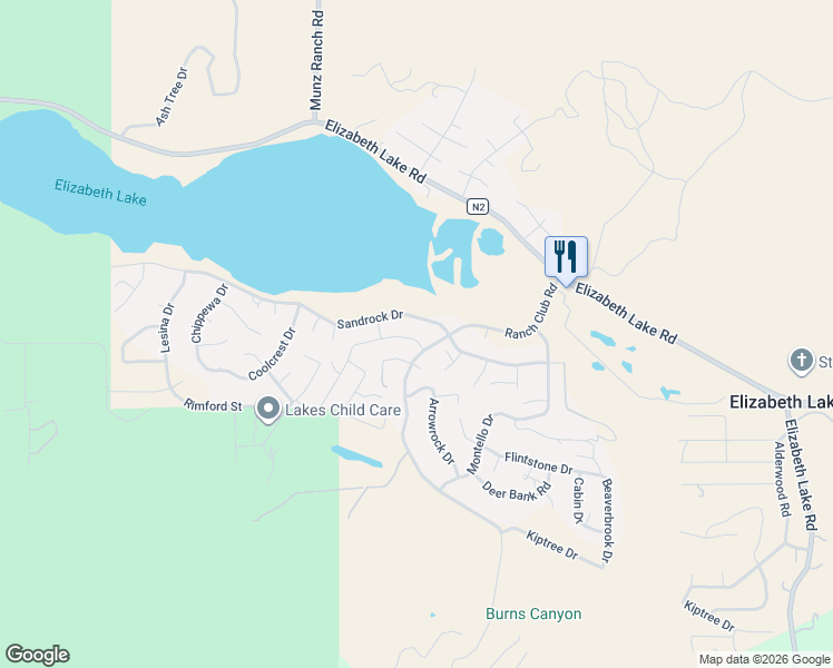 map of restaurants, bars, coffee shops, grocery stores, and more near 14752 Sandrock Drive in Lake Hughes