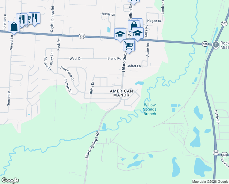 map of restaurants, bars, coffee shops, grocery stores, and more near 3700 Pine Cone Drive in Little Rock