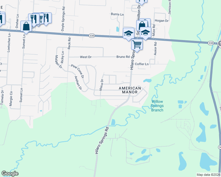 map of restaurants, bars, coffee shops, grocery stores, and more near 3804 Pine Cone Drive in Little Rock
