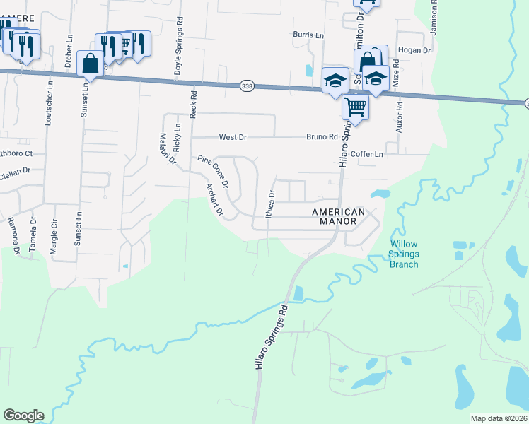 map of restaurants, bars, coffee shops, grocery stores, and more near 9700 Ithica Drive in Little Rock