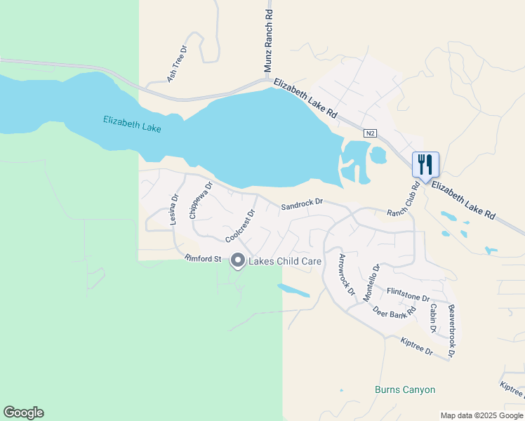 map of restaurants, bars, coffee shops, grocery stores, and more near 42915 Algood Drive in Lake Hughes