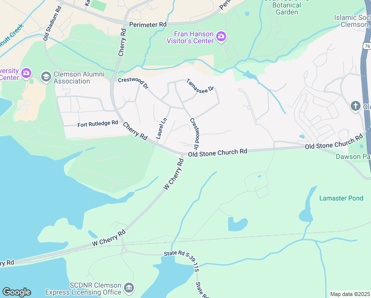 map of restaurants, bars, coffee shops, grocery stores, and more near 105 Carrie Lane in Clemson