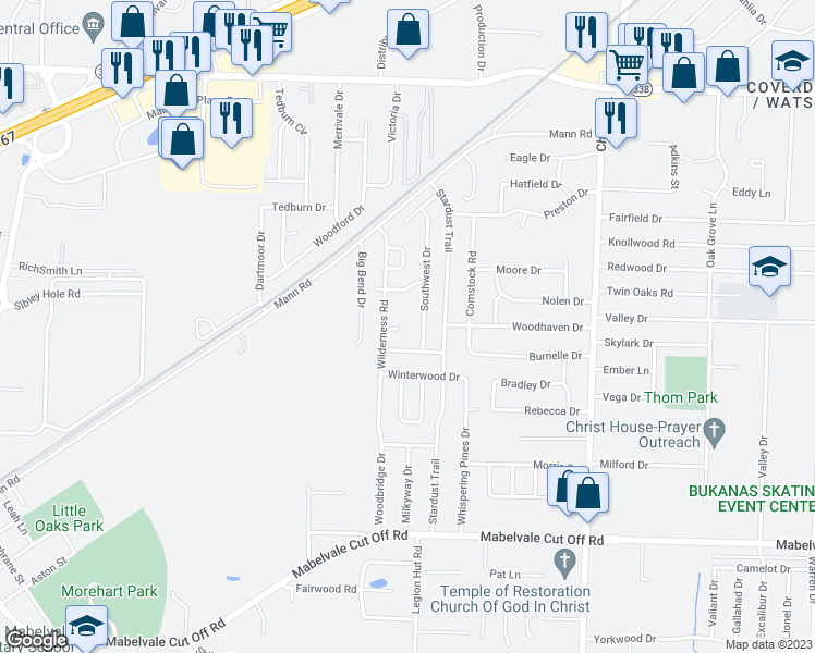 map of restaurants, bars, coffee shops, grocery stores, and more near 6 Wagon Circle in Little Rock