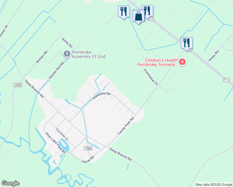 map of restaurants, bars, coffee shops, grocery stores, and more near 202 Hiawatha Road in Pembroke