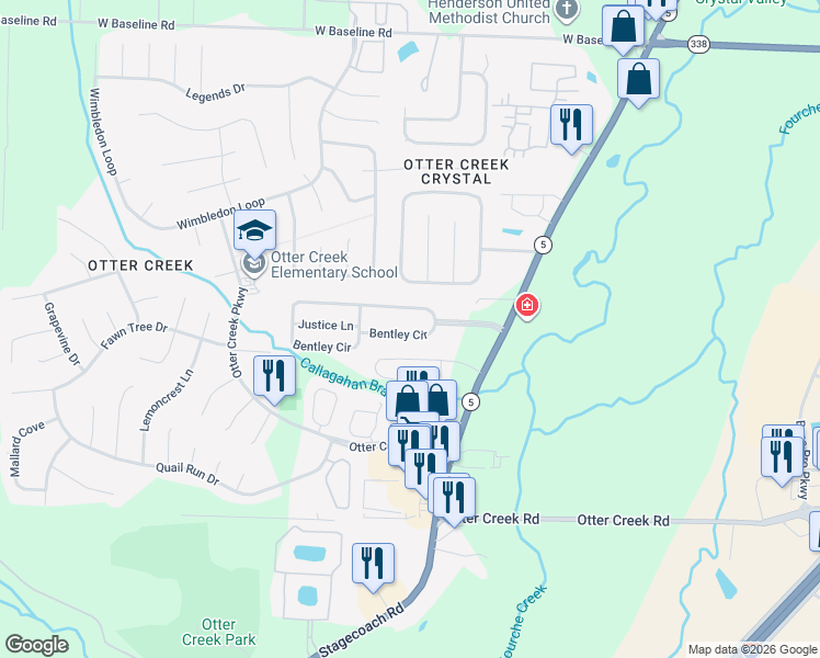 map of restaurants, bars, coffee shops, grocery stores, and more near 133 Bentley Circle in Little Rock