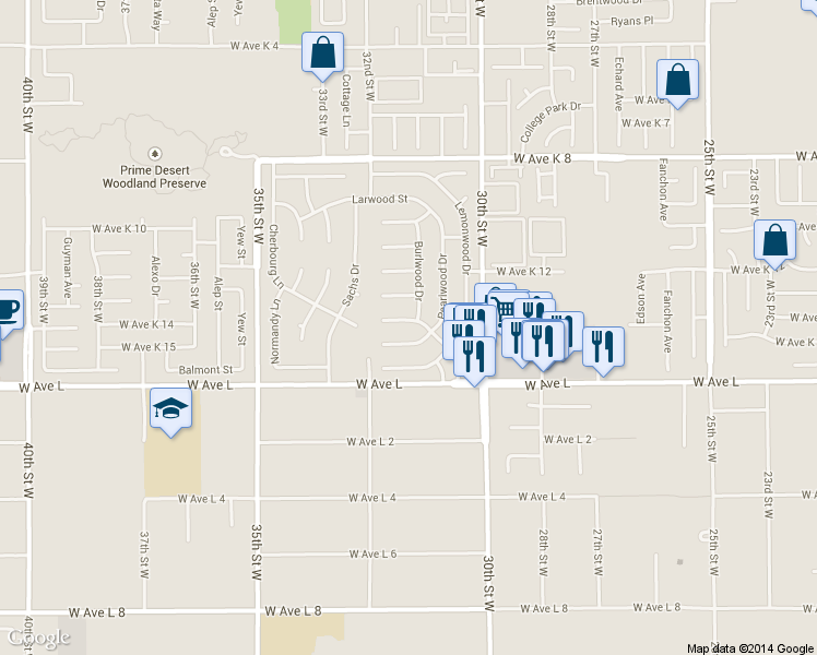 map of restaurants, bars, coffee shops, grocery stores, and more near 3124 Gingerwood Lane in Lancaster