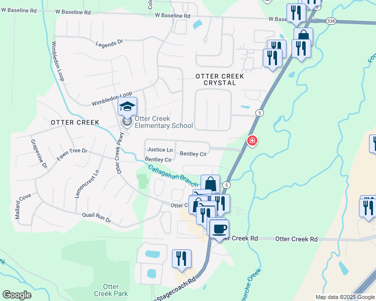 map of restaurants, bars, coffee shops, grocery stores, and more near 115 Bentley Circle in Little Rock
