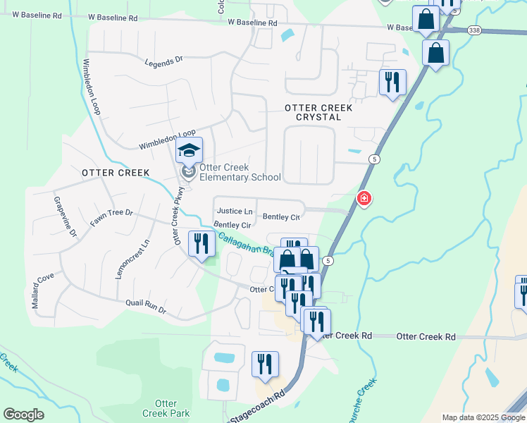 map of restaurants, bars, coffee shops, grocery stores, and more near 115 Bentley Circle in Little Rock