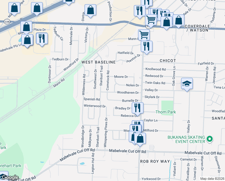 map of restaurants, bars, coffee shops, grocery stores, and more near 9704 Collie Drive in Little Rock